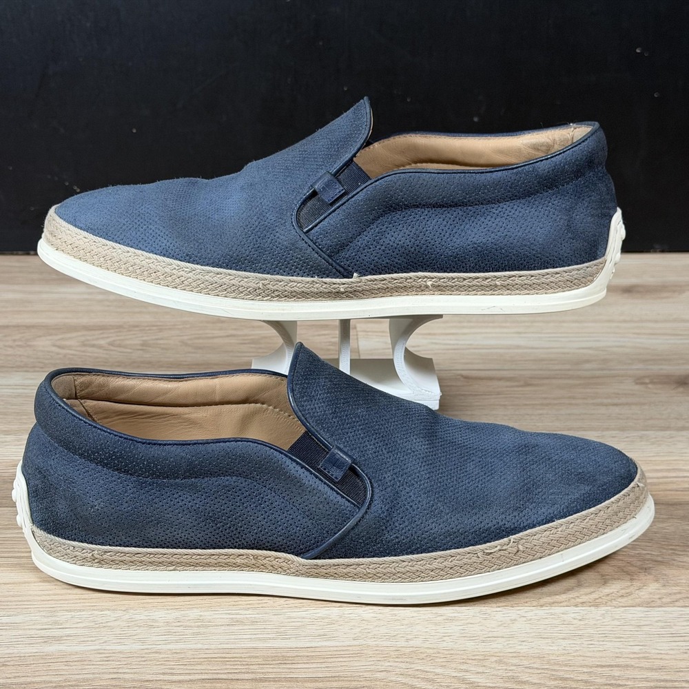 Tod's Espadrille Shoes Mens Size 10 US Blue Suede Slip On Loafers Made In Italy